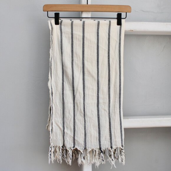 Vince Cream Gray Striped Cotton Gauze Stripe Rectangle Finge Scarf NWT - Picture 7 of 7
